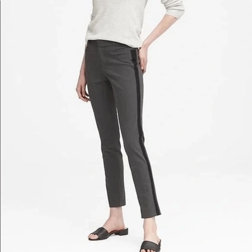 NEW Banana Republic Sloan Tuxedo Stripe Skinny Fit Ankle Pant Gray 6R Mid-Rise